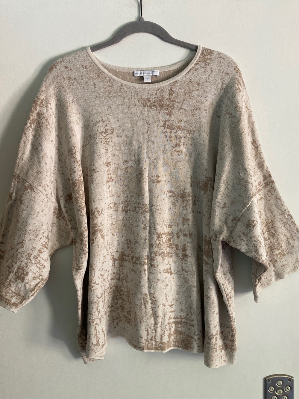 Pure J. Jill Tan Ivory Jacquard Kimono Knit Sweater Size XL Oversized Pullover